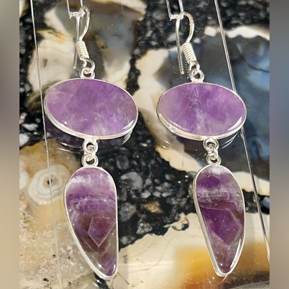 Purple Amethyst Earrings 2 1/2”